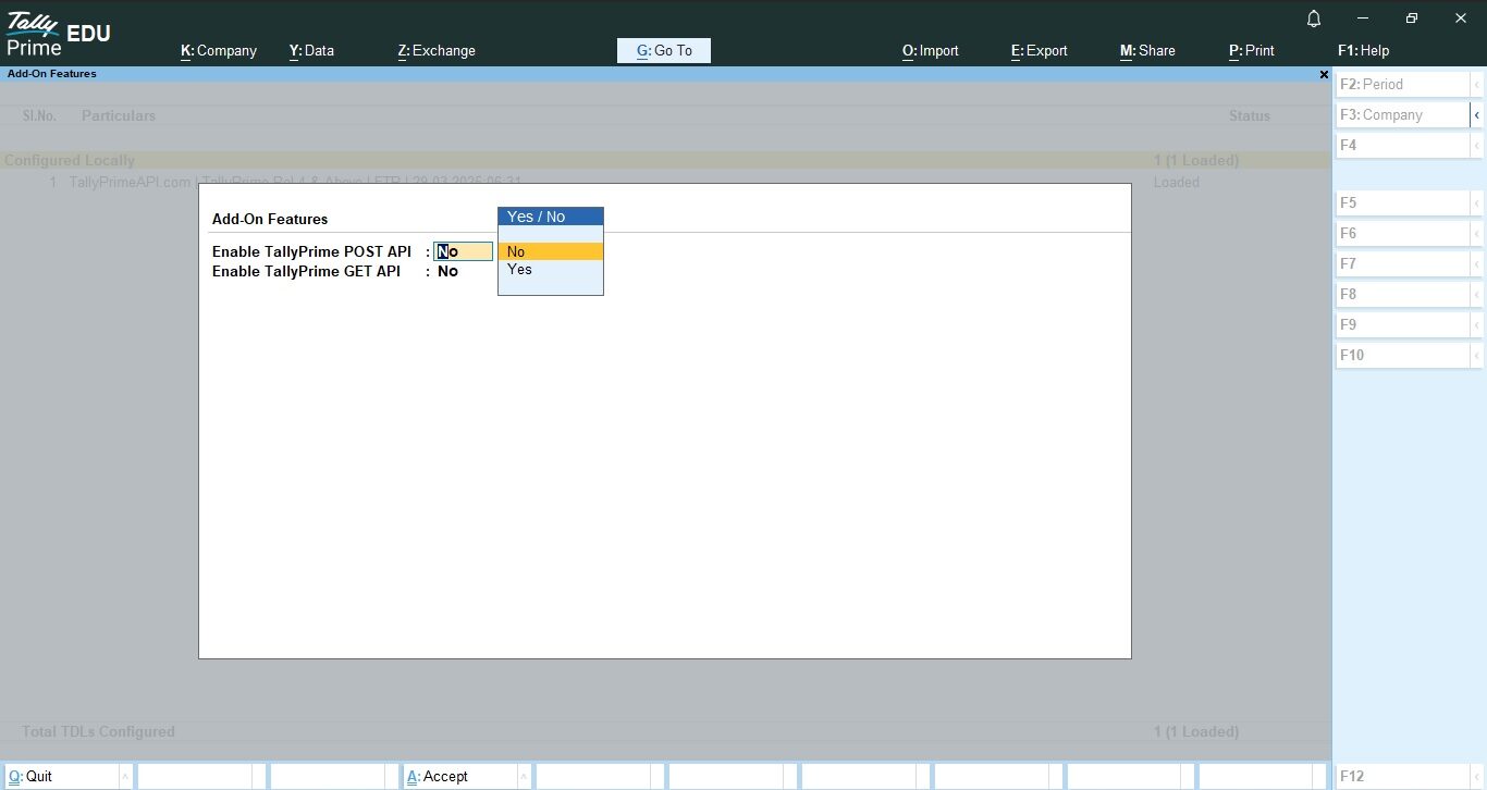 Enable TallyPrime API