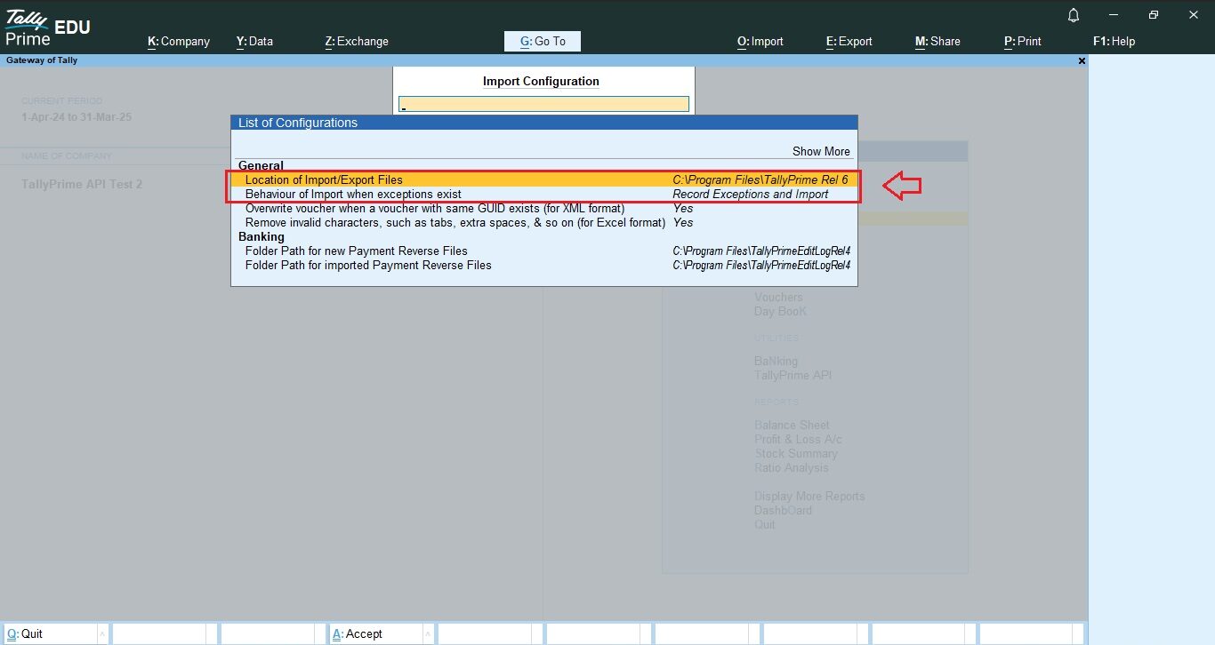 TallyPrime POST API Settings