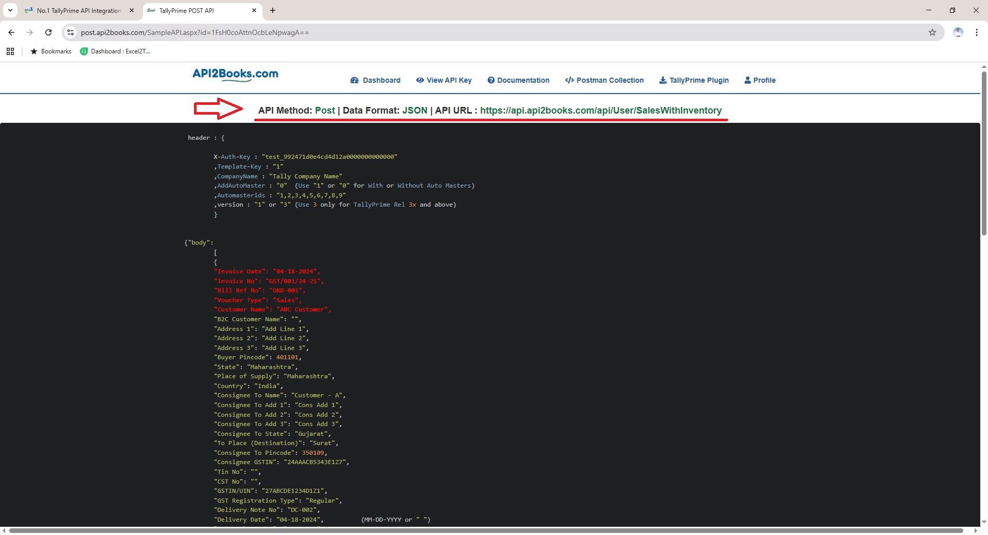 TallyPrime POST API Header Body
