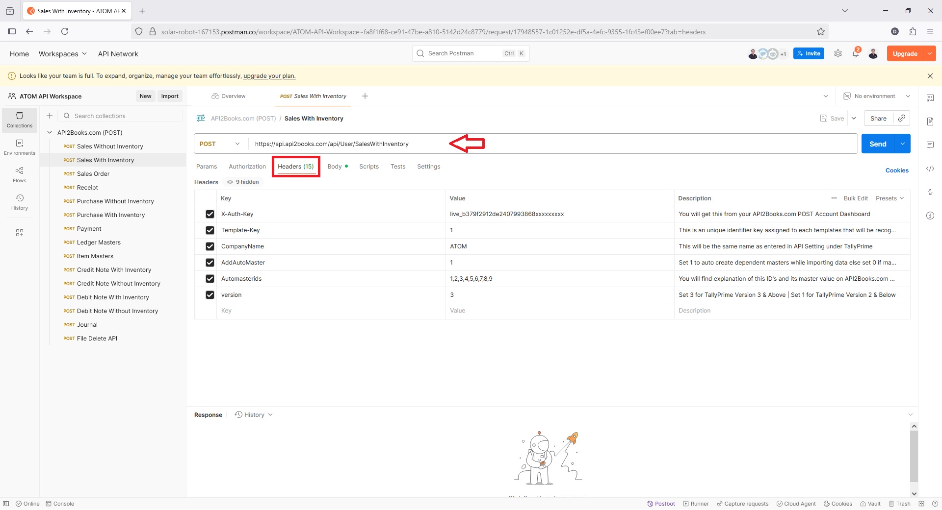 TallyPrime POST API POSTMAN Headers